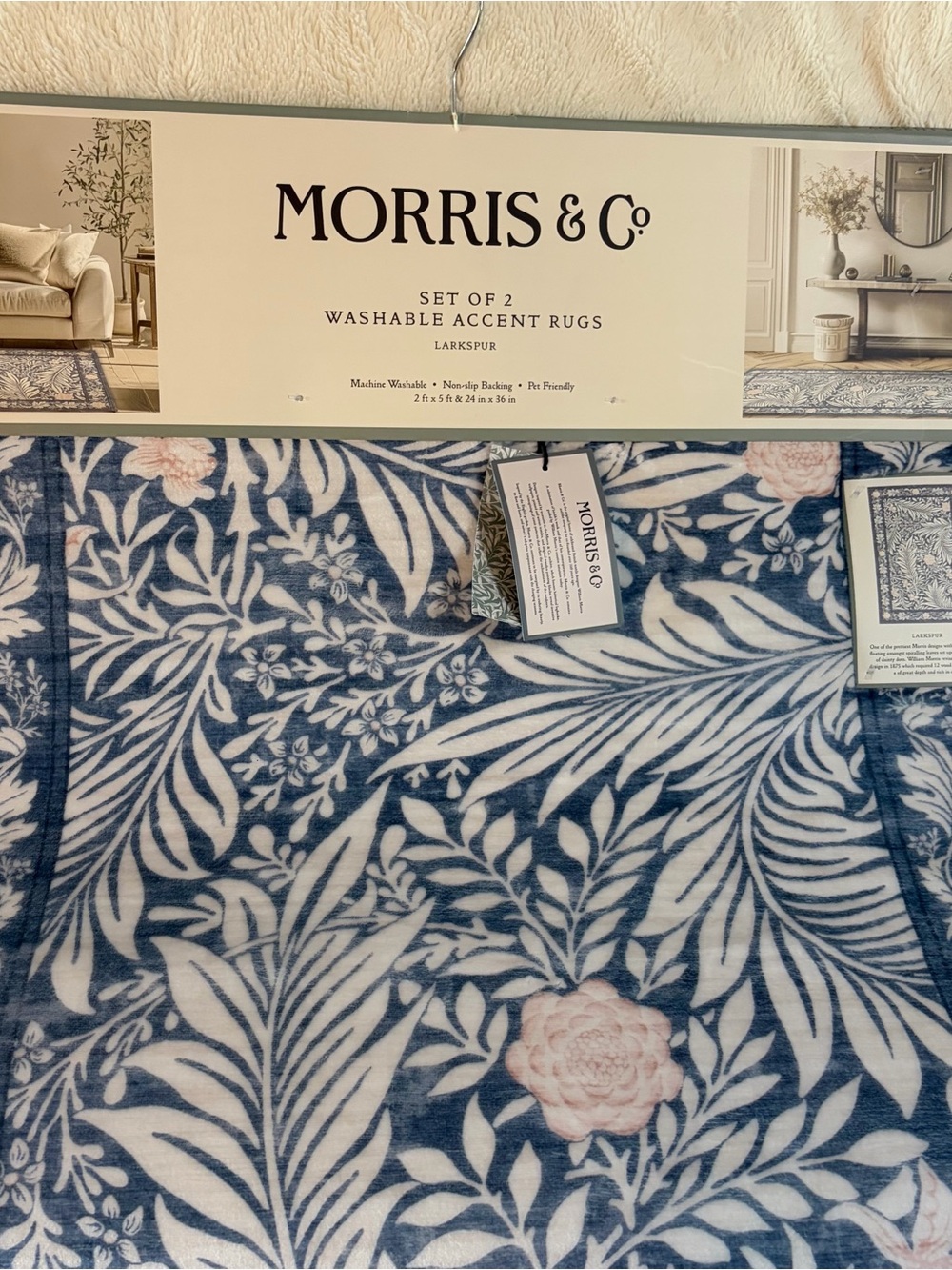 NWT MORRIS & Co. Larkspur Accent Rugs Blue & Pink Floral S/2